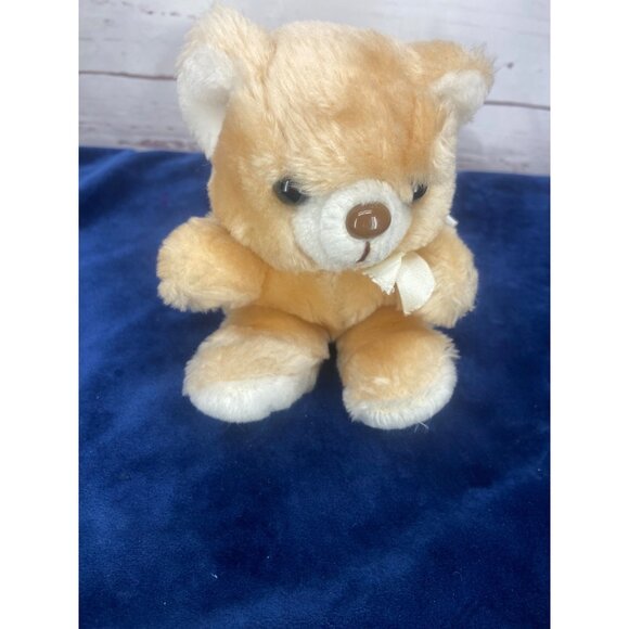 Russ Berrie Small Mini Stuffed Plush Teddy Bear‎ Baby Rattle 5" Beige Tan Blonde - Picture 1 of 6